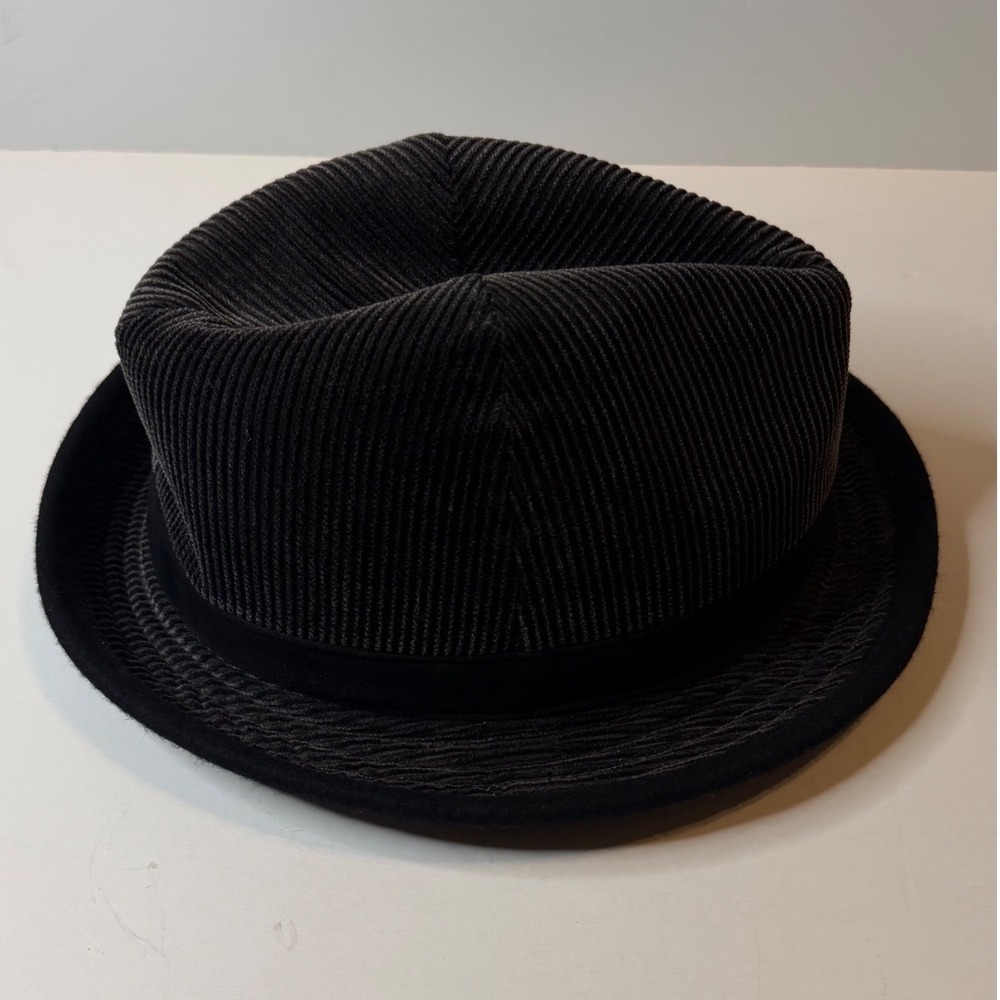 John Varvatos USA Black Corduroy Fedora Hat Wool Blend Pinched Crown SM Rare